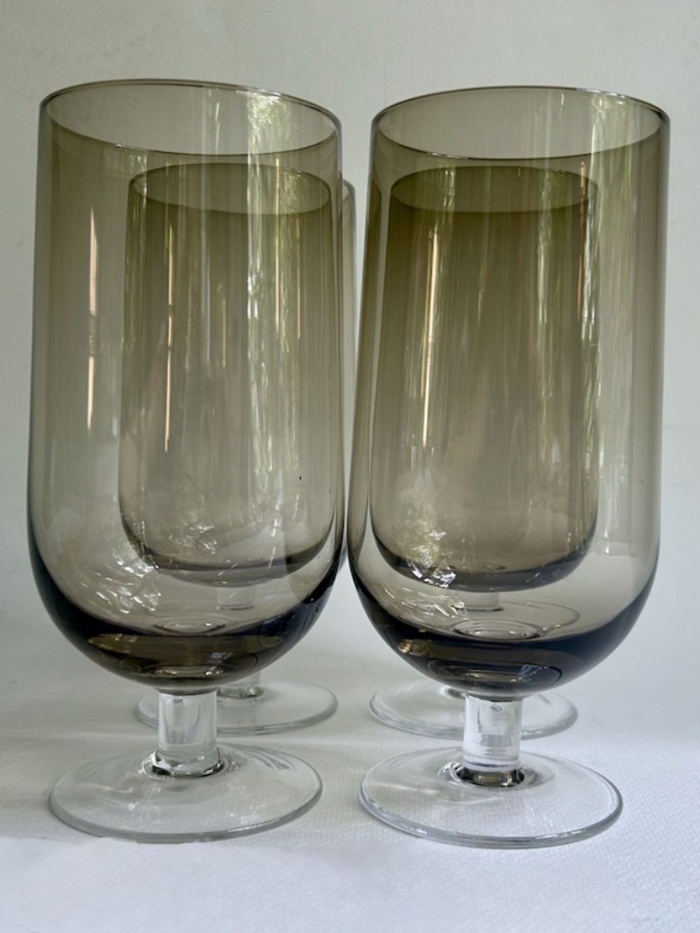 Tall Set of 4 Tawny & Clear Glasses, 1970's